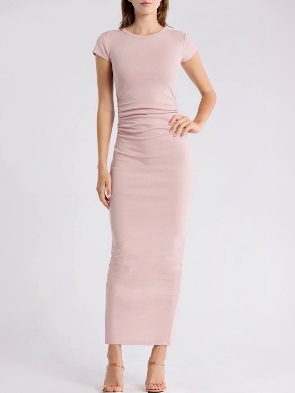 AllSaints Katarina Short Sleeve Slim Fit Maxi Dress Mauve Chalk Pink Sz 10 NWT